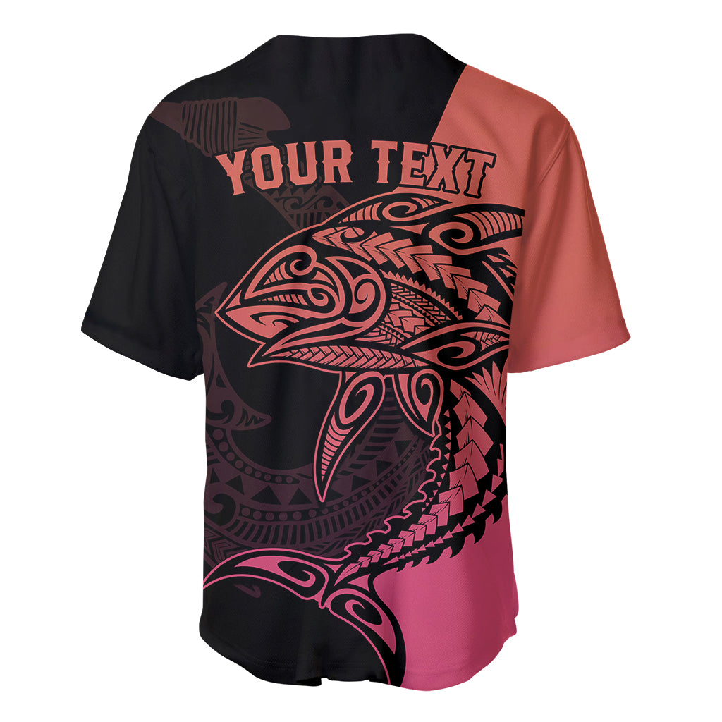 Personalised Polynesia Fishing Baseball Jersey With Maori Hei Matau Fish Hook Pink Art LT9 - Wonder Print Shop