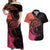 Personalised Polynesia Fishing Couples Matching Off Shoulder Maxi Dress and Hawaiian Shirt With Maori Hei Matau Fish Hook Pink Art LT9 - Wonder Print Shop