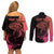 Personalised Polynesia Fishing Couples Matching Off Shoulder Short Dress and Long Sleeve Button Shirts With Maori Hei Matau Fish Hook Pink Art LT9 - Wonder Print Shop