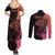 Personalised Polynesia Fishing Couples Matching Summer Maxi Dress and Long Sleeve Button Shirts With Maori Hei Matau Fish Hook Pink Art LT9 - Wonder Print Shop