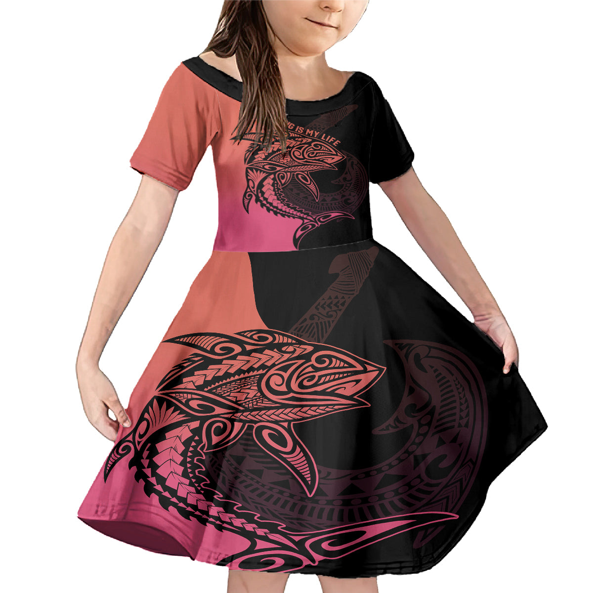 Personalised Polynesia Fishing Family Matching Mermaid Dress and Hawaiian Shirt With Maori Hei Matau Fish Hook Pink Art LT9 - Wonder Print Shop