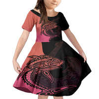 Personalised Polynesia Fishing Family Matching Mermaid Dress and Hawaiian Shirt With Maori Hei Matau Fish Hook Pink Art LT9 - Wonder Print Shop