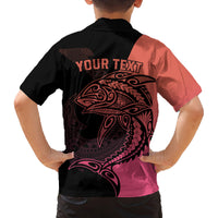 Personalised Polynesia Fishing Family Matching Off Shoulder Long Sleeve Dress and Hawaiian Shirt With Maori Hei Matau Fish Hook Pink Art - Wonder Print Shop