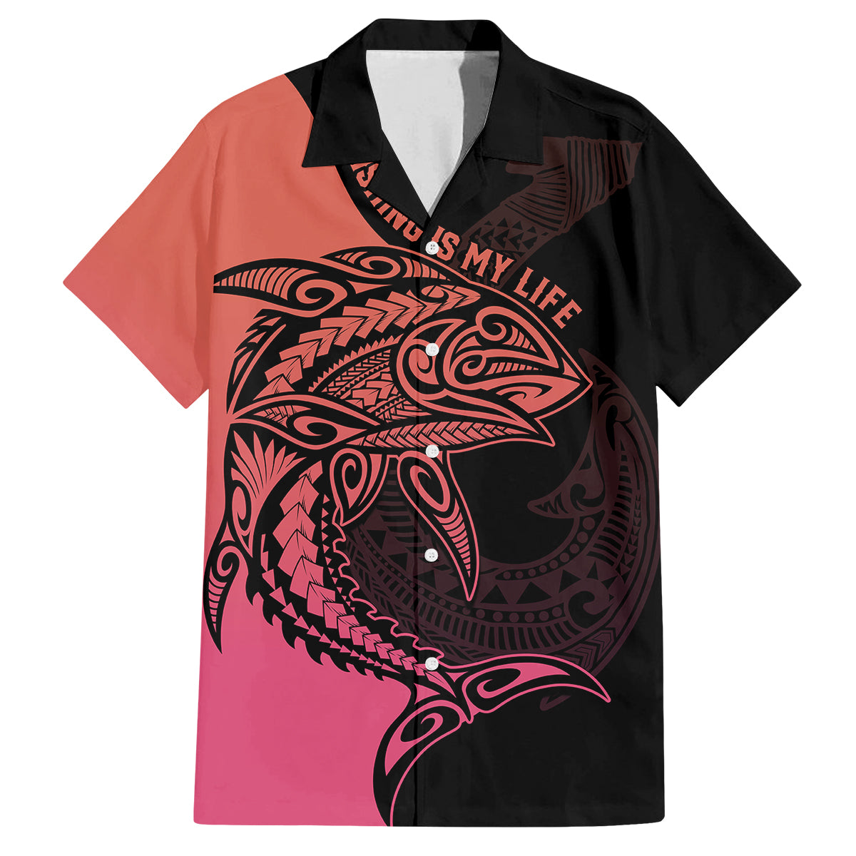 Personalised Polynesia Fishing Family Matching Off Shoulder Long Sleeve Dress and Hawaiian Shirt With Maori Hei Matau Fish Hook Pink Art - Wonder Print Shop