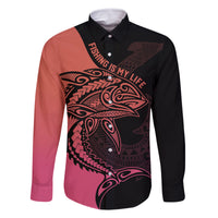 Personalised Polynesia Fishing Family Matching Off Shoulder Long Sleeve Dress and Hawaiian Shirt With Maori Hei Matau Fish Hook Pink Art - Wonder Print Shop