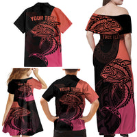 Personalised Polynesia Fishing Family Matching Off Shoulder Maxi Dress and Hawaiian Shirt With Maori Hei Matau Fish Hook Pink Art LT9 - Wonder Print Shop