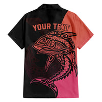 Personalised Polynesia Fishing Family Matching Off Shoulder Maxi Dress and Hawaiian Shirt With Maori Hei Matau Fish Hook Pink Art LT9 - Wonder Print Shop