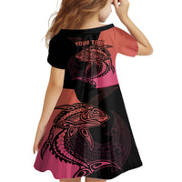 Personalised Polynesia Fishing Family Matching Off Shoulder Short Dress and Hawaiian Shirt With Maori Hei Matau Fish Hook Pink Art LT9 - Wonder Print Shop