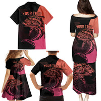 Personalised Polynesia Fishing Family Matching Puletasi Dress and Hawaiian Shirt With Maori Hei Matau Fish Hook Pink Art - Wonder Print Shop