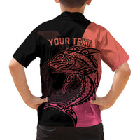 Personalised Polynesia Fishing Family Matching Short Sleeve Bodycon Dress and Hawaiian Shirt With Maori Hei Matau Fish Hook Pink Art - Wonder Print Shop