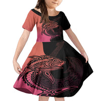 Personalised Polynesia Fishing Family Matching Short Sleeve Bodycon Dress and Hawaiian Shirt With Maori Hei Matau Fish Hook Pink Art - Wonder Print Shop