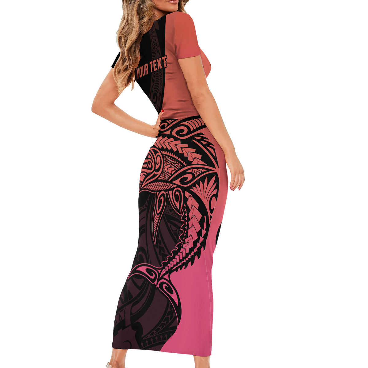 Personalised Polynesia Fishing Family Matching Short Sleeve Bodycon Dress and Hawaiian Shirt With Maori Hei Matau Fish Hook Pink Art - Wonder Print Shop