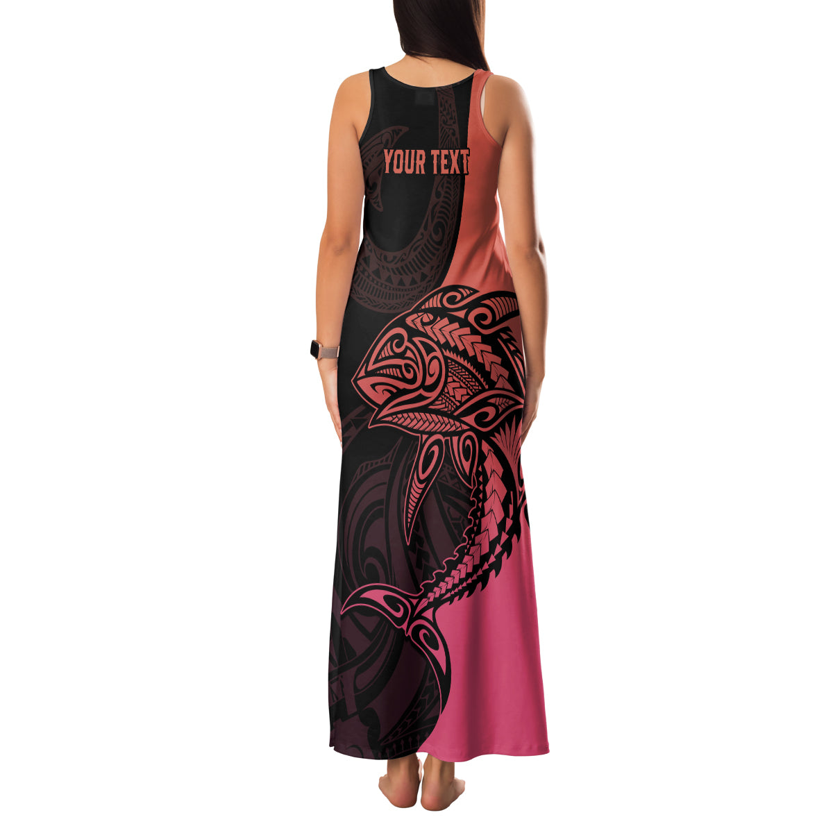 Personalised Polynesia Fishing Family Matching Tank Maxi Dress and Hawaiian Shirt With Maori Hei Matau Fish Hook Pink Art - Wonder Print Shop