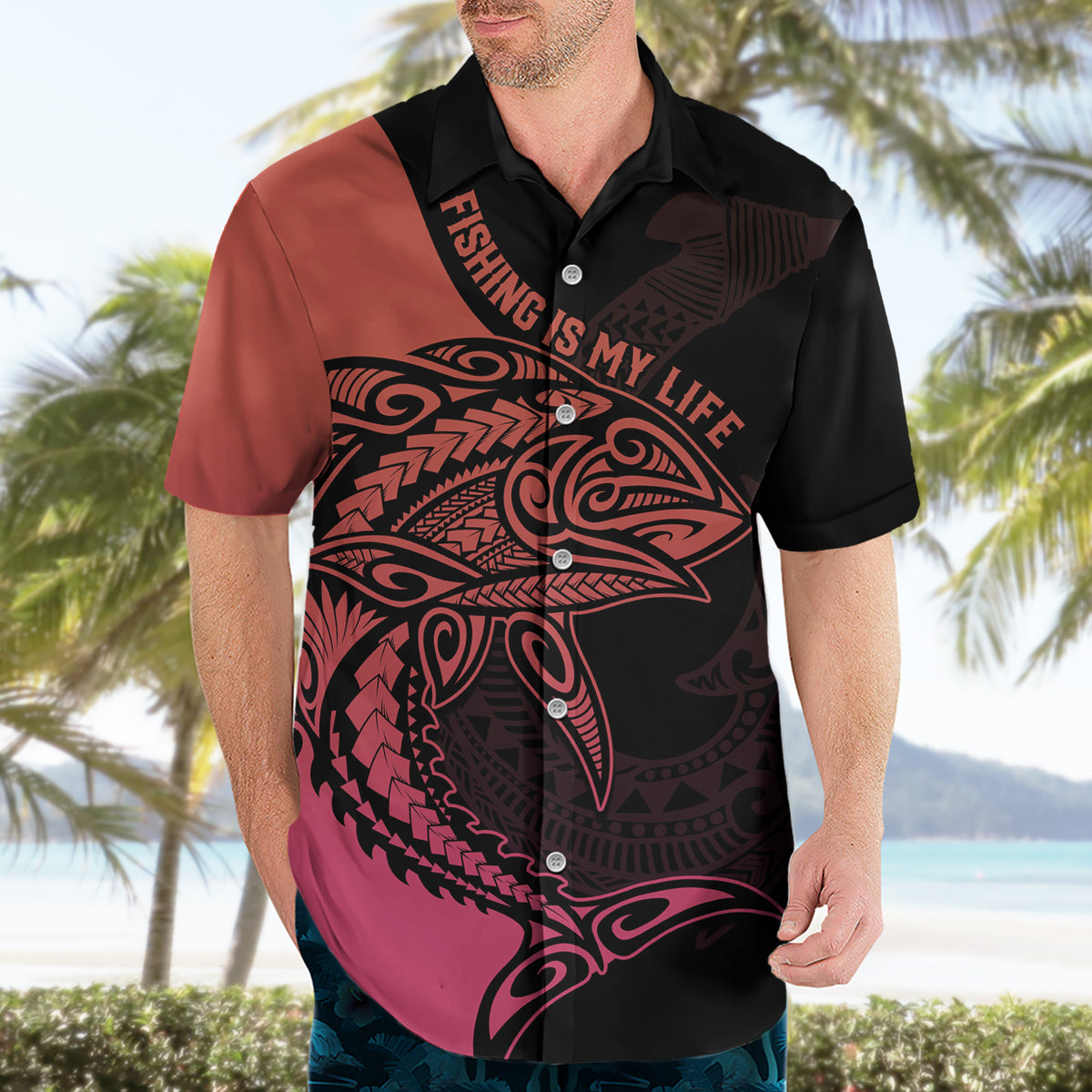 Personalised Polynesia Fishing Hawaiian Shirt With Maori Hei Matau Fish Hook Pink Art - Wonder Print Shop