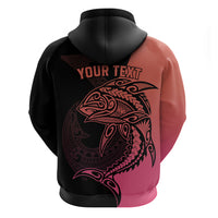 Personalised Polynesia Fishing Hoodie With Maori Hei Matau Fish Hook Pink Art - Wonder Print Shop