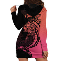 Personalised Polynesia Fishing Hoodie Dress With Maori Hei Matau Fish Hook Pink Art - Wonder Print Shop