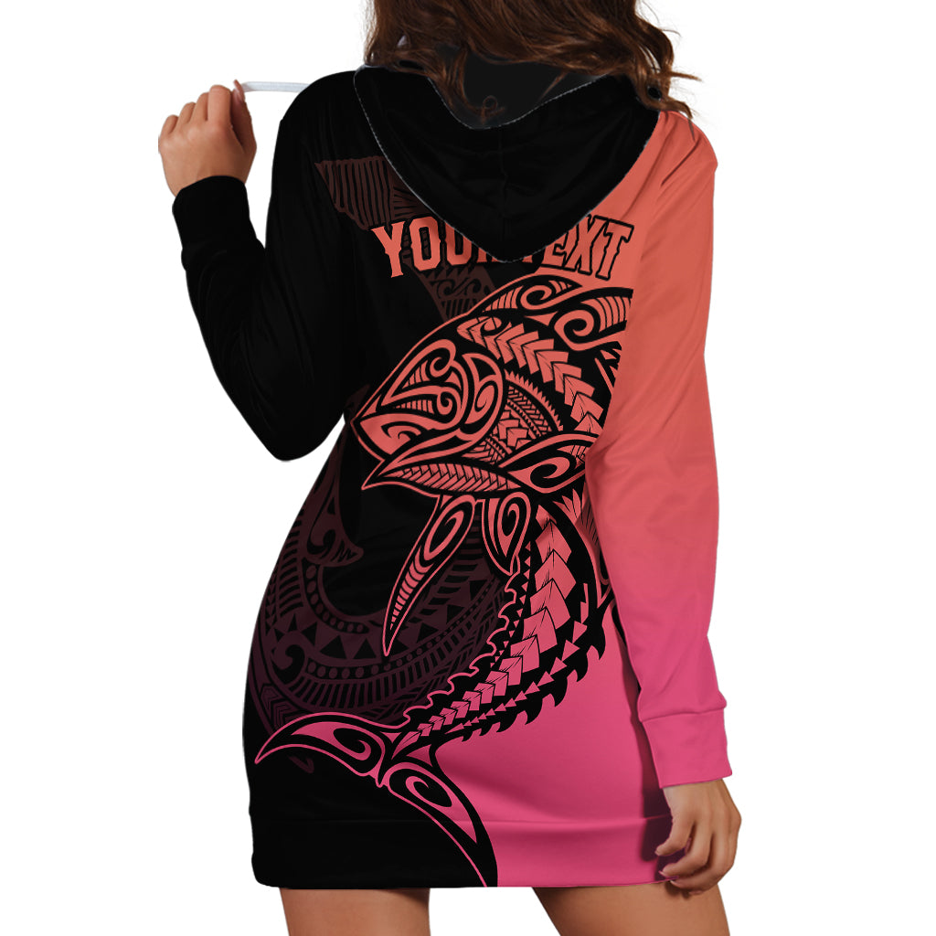 Personalised Polynesia Fishing Hoodie Dress With Maori Hei Matau Fish Hook Pink Art - Wonder Print Shop