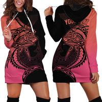 Personalised Polynesia Fishing Hoodie Dress With Maori Hei Matau Fish Hook Pink Art - Wonder Print Shop