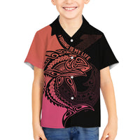 Personalised Polynesia Fishing Kid Hawaiian Shirt With Maori Hei Matau Fish Hook Pink Art - Wonder Print Shop