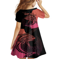 Personalised Polynesia Fishing Kid Short Sleeve Dress With Maori Hei Matau Fish Hook Pink Art - Wonder Print Shop
