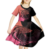 Personalised Polynesia Fishing Kid Short Sleeve Dress With Maori Hei Matau Fish Hook Pink Art - Wonder Print Shop