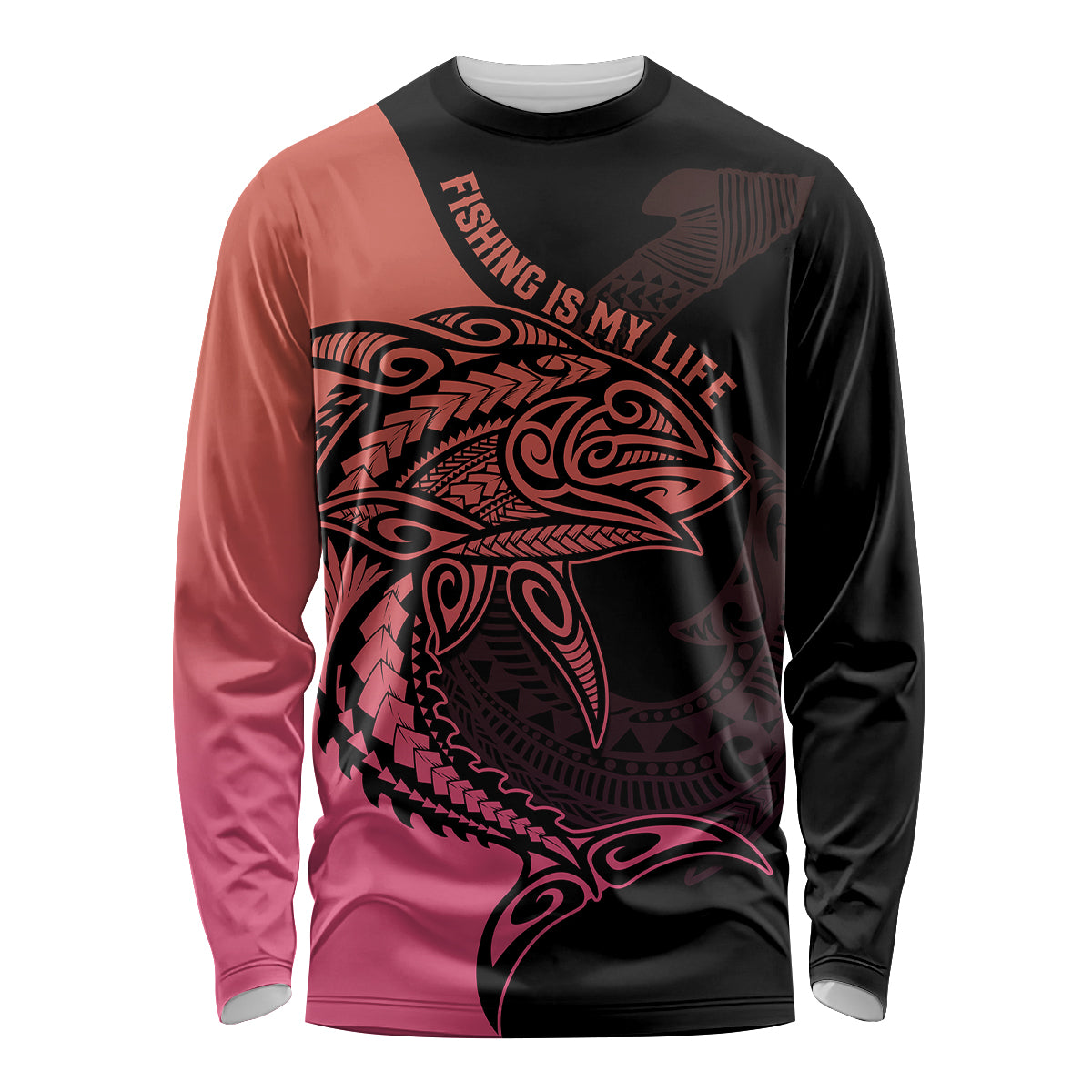 Personalised Polynesia Fishing Long Sleeve Shirt With Maori Hei Matau Fish Hook Pink Art - Wonder Print Shop