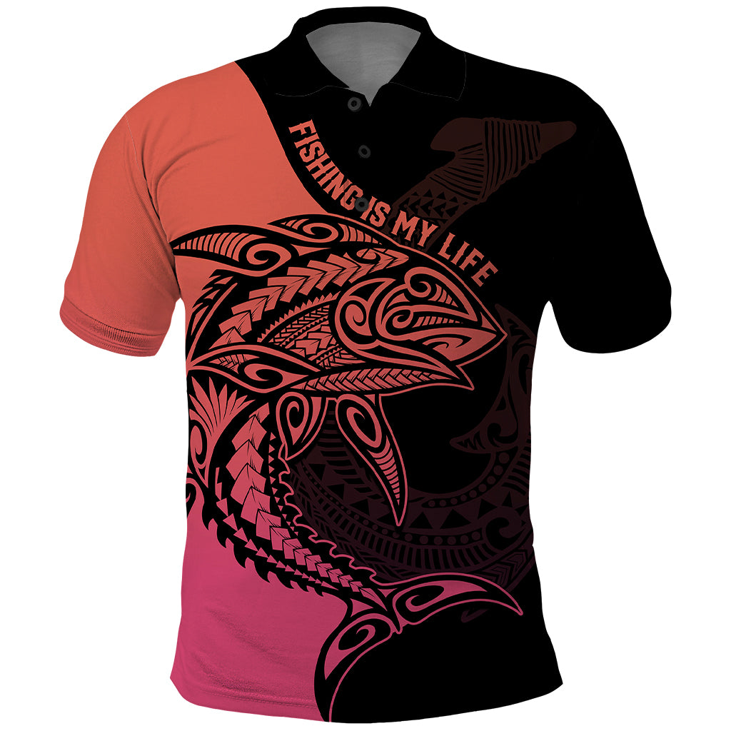 Personalised Polynesia Fishing Polo Shirt With Maori Hei Matau Fish Hook Pink Art - Wonder Print Shop
