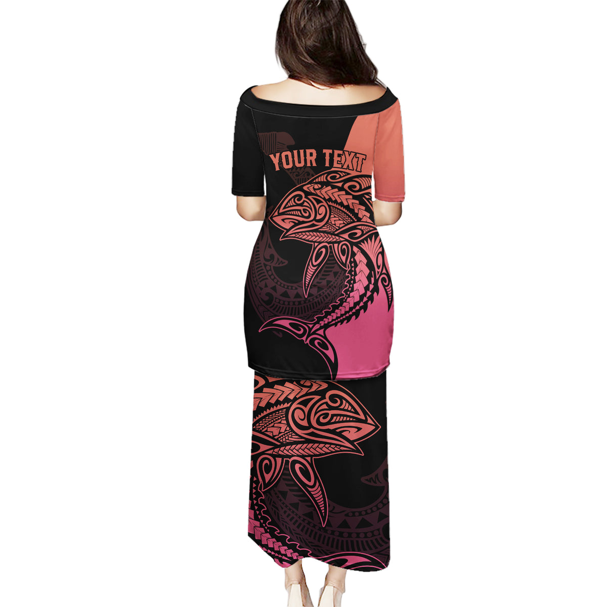 Personalised Polynesia Fishing Puletasi With Maori Hei Matau Fish Hook Pink Art - Wonder Print Shop