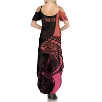 Personalised Polynesia Fishing Summer Maxi Dress With Maori Hei Matau Fish Hook Pink Art - Wonder Print Shop