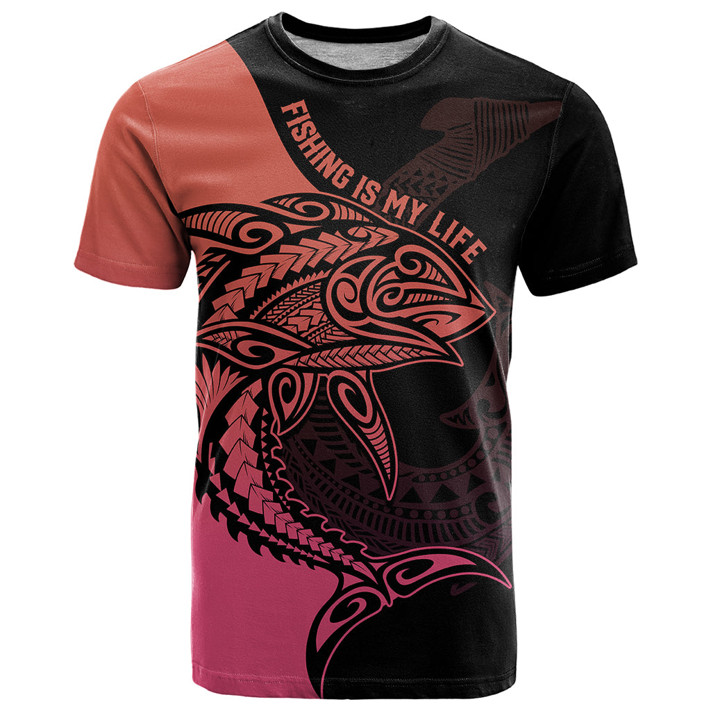 Personalised Polynesia Fishing T Shirt With Maori Hei Matau Fish Hook Pink Art - Wonder Print Shop