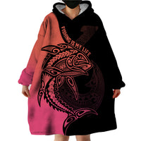 Personalised Polynesia Fishing Wearable Blanket Hoodie With Maori Hei Matau Fish Hook Pink Art - Wonder Print Shop