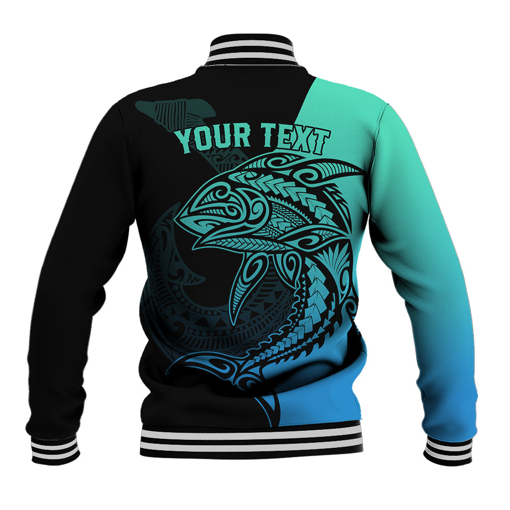 Personalised Polynesia Fishing Baseball Jacket With Maori Hei Matau Fish Hook Turquoise Art LT9 - Wonder Print Shop