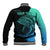 Personalised Polynesia Fishing Baseball Jacket With Maori Hei Matau Fish Hook Turquoise Art LT9 - Wonder Print Shop