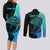 Personalised Polynesia Fishing Couples Matching Long Sleeve Bodycon Dress and Long Sleeve Button Shirts With Maori Hei Matau Fish Hook Turquoise Art LT9 - Wonder Print Shop