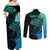 Personalised Polynesia Fishing Couples Matching Off Shoulder Maxi Dress and Long Sleeve Button Shirts With Maori Hei Matau Fish Hook Turquoise Art LT9 - Wonder Print Shop