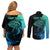Personalised Polynesia Fishing Couples Matching Off Shoulder Short Dress and Long Sleeve Button Shirts With Maori Hei Matau Fish Hook Turquoise Art LT9 - Wonder Print Shop