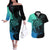Personalised Polynesia Fishing Couples Matching Off The Shoulder Long Sleeve Dress and Hawaiian Shirt With Maori Hei Matau Fish Hook Turquoise Art LT9 - Wonder Print Shop
