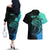 Personalised Polynesia Fishing Couples Matching Off The Shoulder Long Sleeve Dress and Hawaiian Shirt With Maori Hei Matau Fish Hook Turquoise Art LT9 - Wonder Print Shop