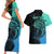Personalised Polynesia Fishing Couples Matching Short Sleeve Bodycon Dress and Hawaiian Shirt With Maori Hei Matau Fish Hook Turquoise Art LT9 - Wonder Print Shop