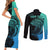 Personalised Polynesia Fishing Couples Matching Short Sleeve Bodycon Dress and Long Sleeve Button Shirts With Maori Hei Matau Fish Hook Turquoise Art LT9 - Wonder Print Shop