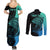 Personalised Polynesia Fishing Couples Matching Summer Maxi Dress and Long Sleeve Button Shirts With Maori Hei Matau Fish Hook Turquoise Art LT9 - Wonder Print Shop