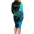 Personalised Polynesia Fishing Family Matching Long Sleeve Bodycon Dress and Hawaiian Shirt With Maori Hei Matau Fish Hook Turquoise Art LT9 - Wonder Print Shop