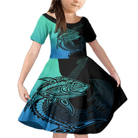 Personalised Polynesia Fishing Family Matching Mermaid Dress and Hawaiian Shirt With Maori Hei Matau Fish Hook Turquoise Art LT9 - Wonder Print Shop