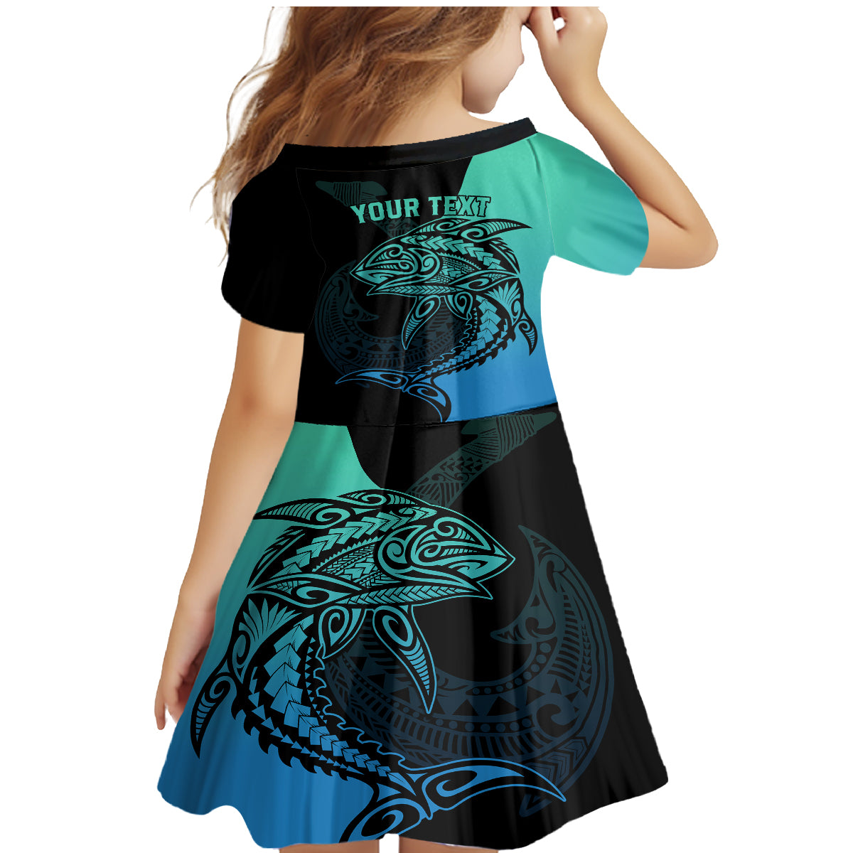 Personalised Polynesia Fishing Family Matching Mermaid Dress and Hawaiian Shirt With Maori Hei Matau Fish Hook Turquoise Art LT9 - Wonder Print Shop