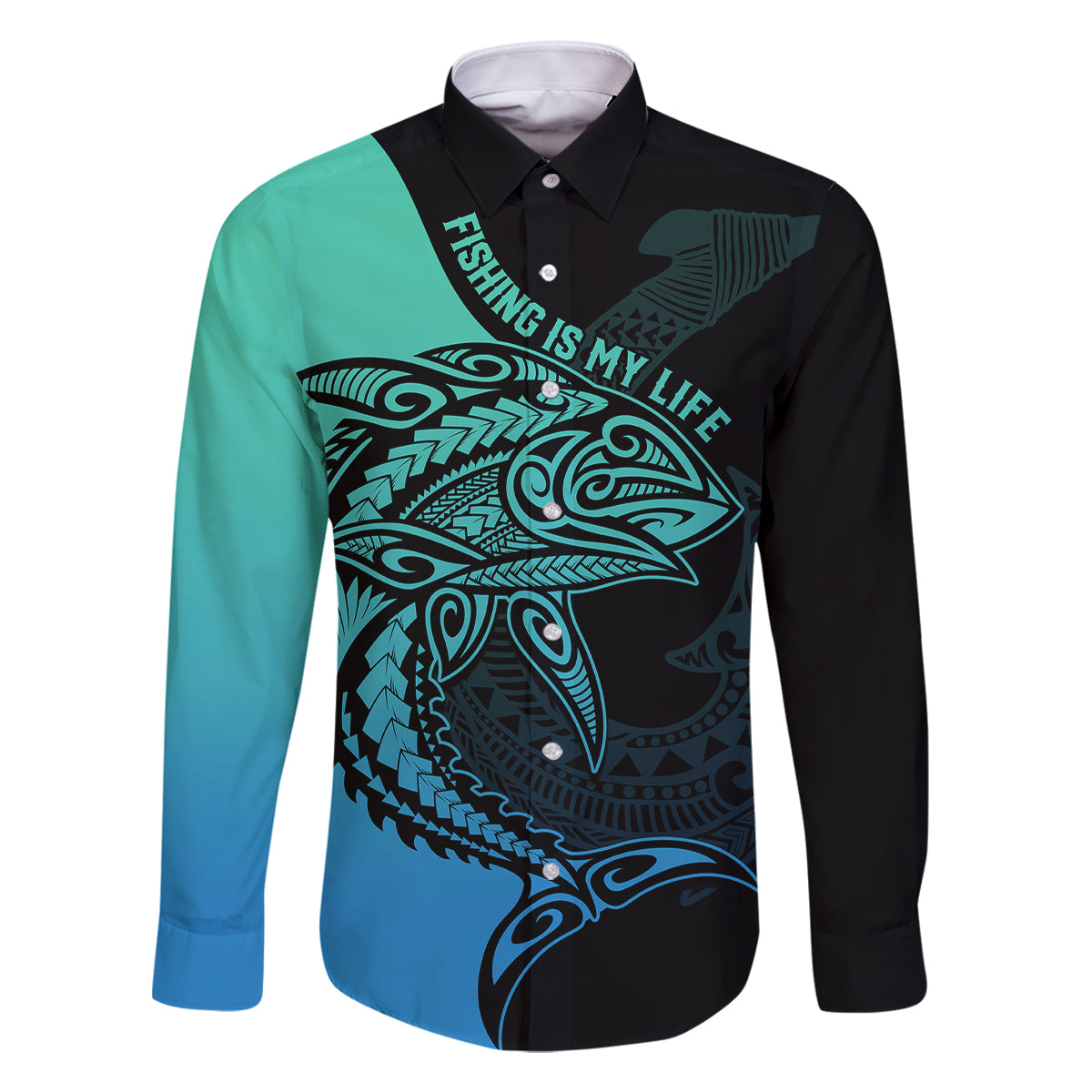 Personalised Polynesia Fishing Family Matching Mermaid Dress and Hawaiian Shirt With Maori Hei Matau Fish Hook Turquoise Art LT9 - Wonder Print Shop