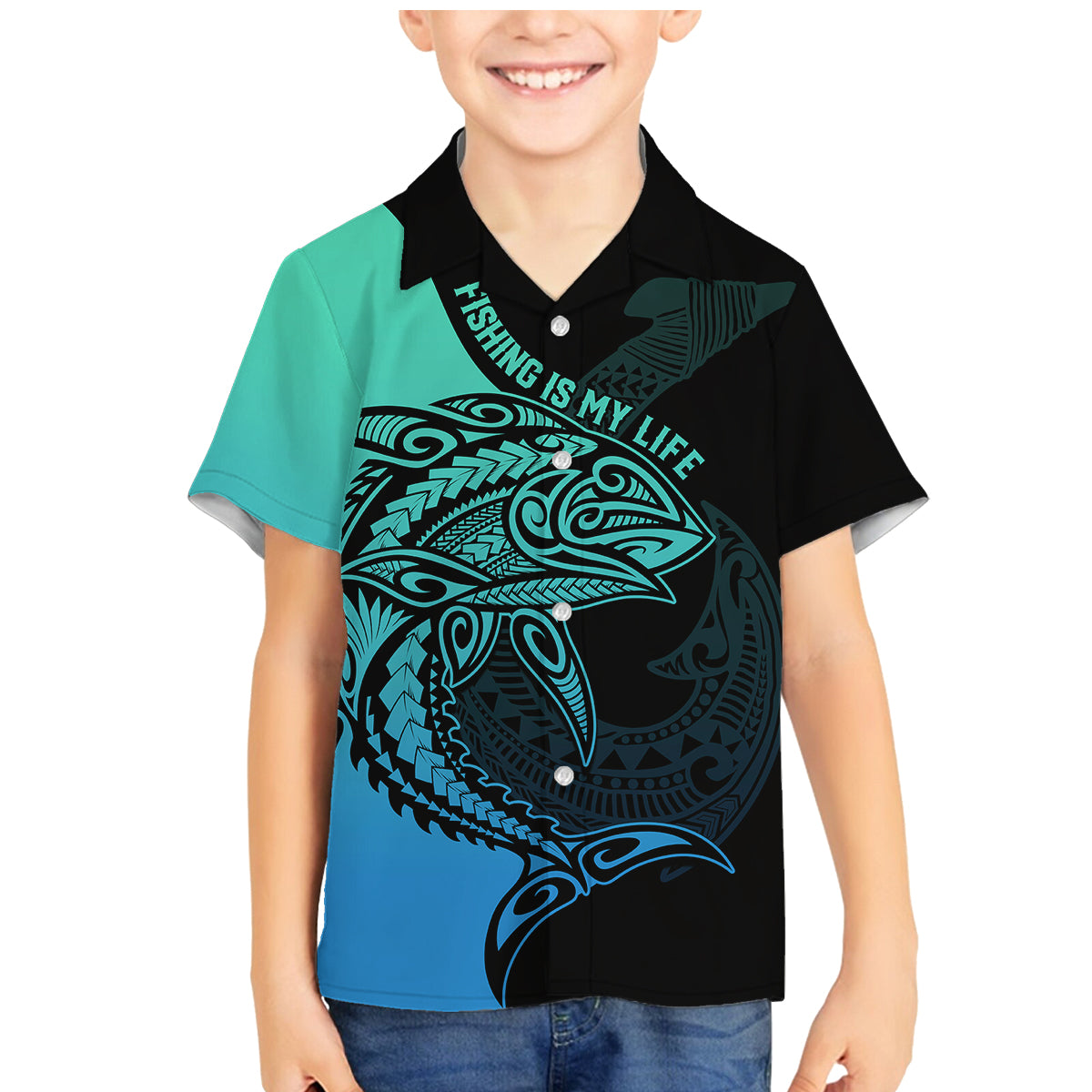 Personalised Polynesia Fishing Family Matching Mermaid Dress and Hawaiian Shirt With Maori Hei Matau Fish Hook Turquoise Art LT9 - Wonder Print Shop