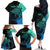 Personalised Polynesia Fishing Family Matching Off Shoulder Long Sleeve Dress and Hawaiian Shirt With Maori Hei Matau Fish Hook Turquoise Art - Wonder Print Shop