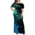Personalised Polynesia Fishing Family Matching Off Shoulder Maxi Dress and Hawaiian Shirt With Maori Hei Matau Fish Hook Turquoise Art LT9 - Wonder Print Shop