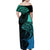 Personalised Polynesia Fishing Family Matching Off Shoulder Maxi Dress and Hawaiian Shirt With Maori Hei Matau Fish Hook Turquoise Art LT9 - Wonder Print Shop