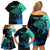 Personalised Polynesia Fishing Family Matching Off Shoulder Short Dress and Hawaiian Shirt With Maori Hei Matau Fish Hook Turquoise Art LT9 - Wonder Print Shop